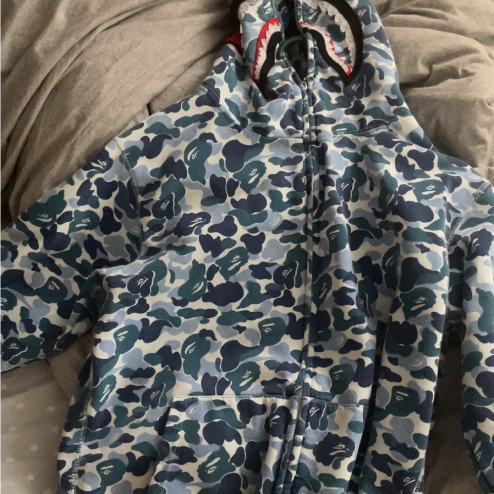 Blue Camouflage Shark Hoodie (BAPE) SIZE LARGE